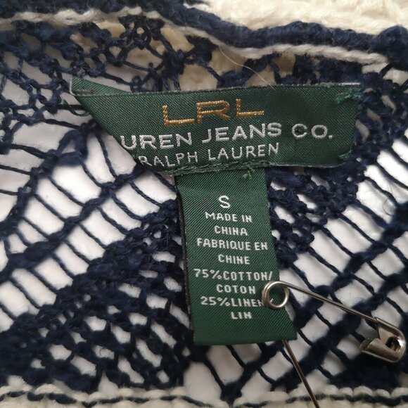 LRL Lauren Jeans Co. Ralph Lauren Ladies Size Small Navy & Beige Open Cardigan - Picture 3 of 9